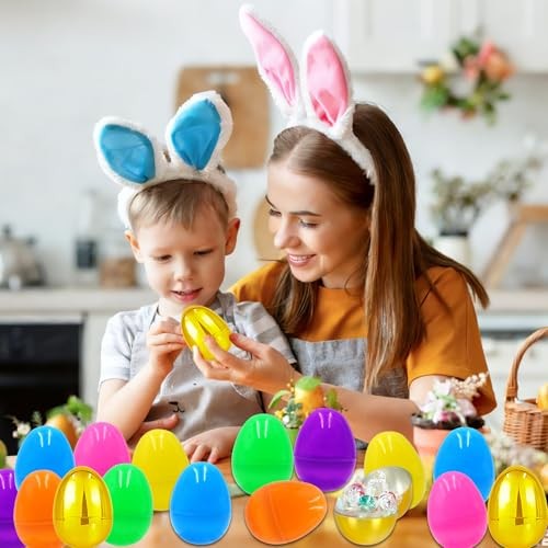 Large Fillable Plastic Easter Eggs with 6 Golden Eggs, Empty Bright 200 PCS 3"