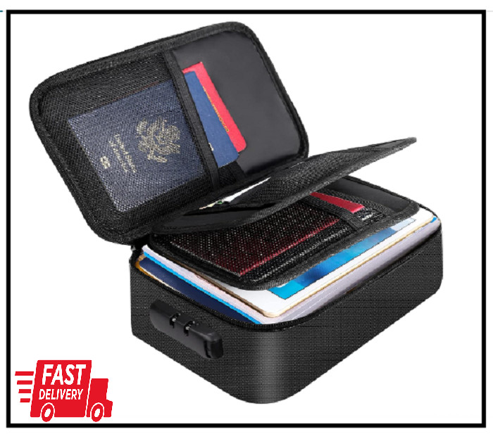 Small Fireproof Storage Organizer Case with Lock(9”x 5.3”x 3.7”), 3-Layer