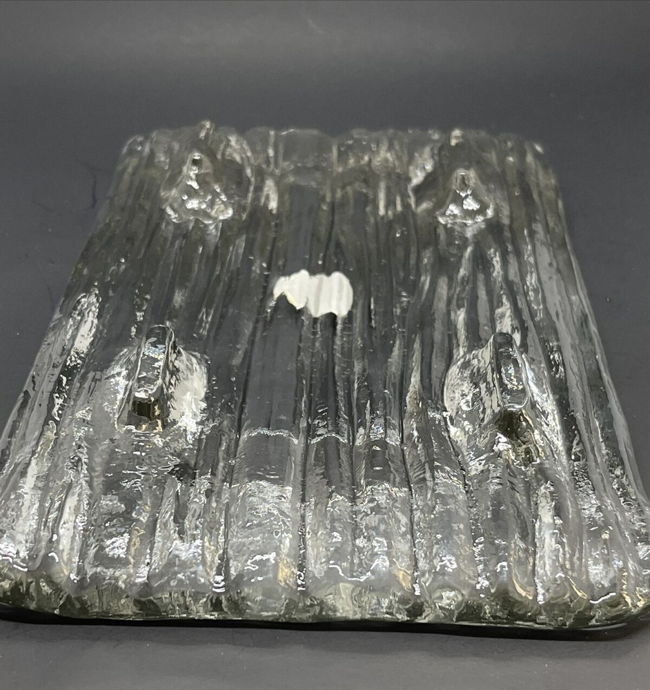 Italglass Corp Footed Glass Tray Bark-like Texture Rectangle Solid Thick Glass
