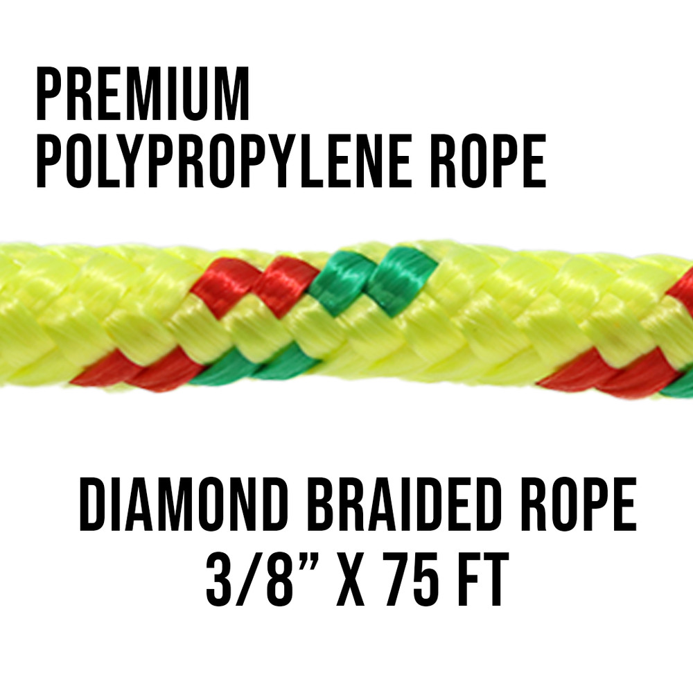 3/8" x 75' Utility Diamond Braided Polypropylene Multi Purpose Rope - BoxerTool