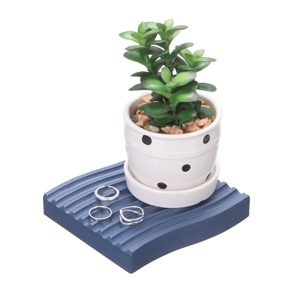 Wooden Decorative Tray, Waved Shape Serving Tray for Coffee Table, Cyan