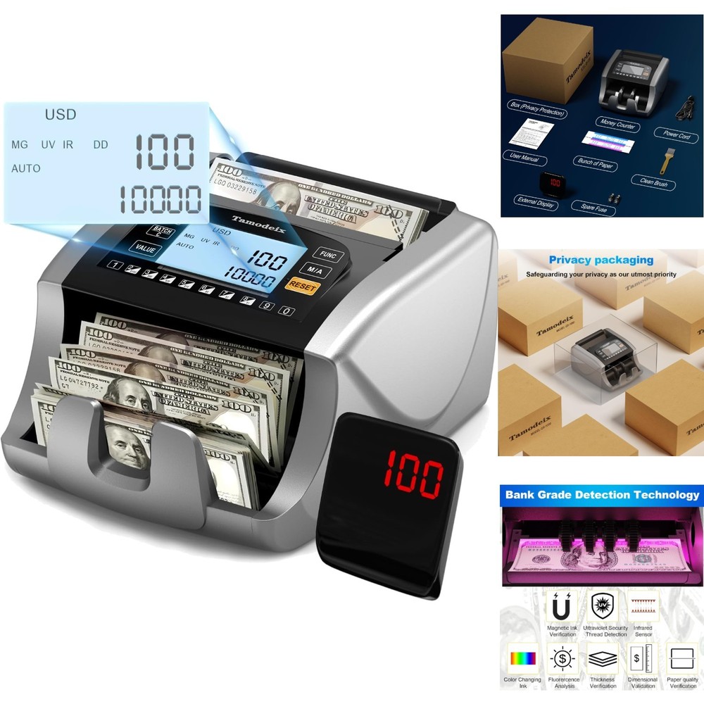 Professional Money Counting Machine with LCD & Counterfeit Detection Features