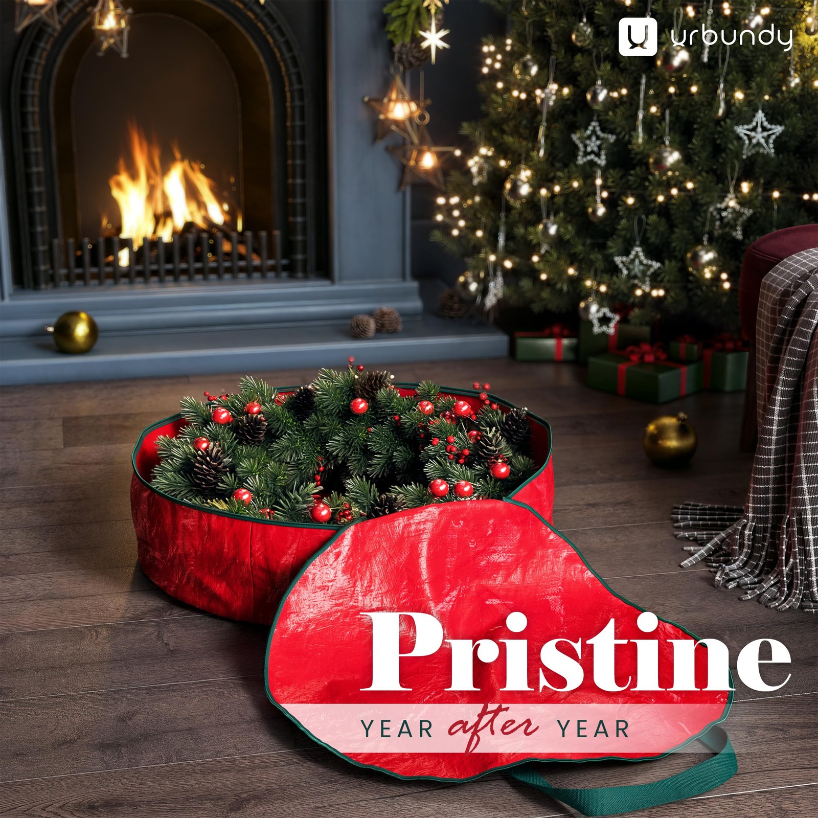 Heavy Duty Wreath Storage Bag 24 Inch 2-Pack Christmas Container Red Waterproof