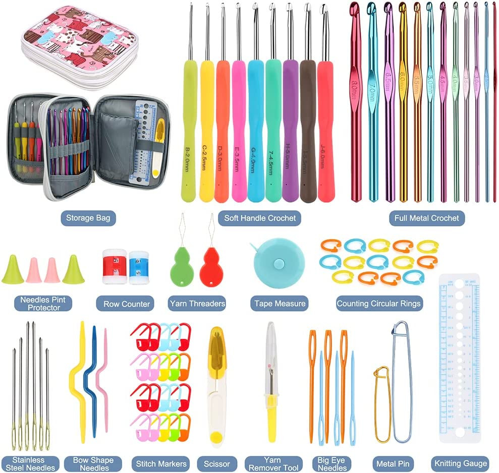 Crochet Hooks Set with Case 85pcs Ergonomic Handle Knitting Tools Kit Beginners