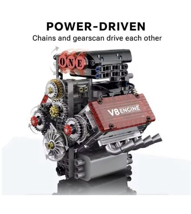 V8 Machine MOC Building Blocks Sets Motorized Engine Simulation Bricks Model