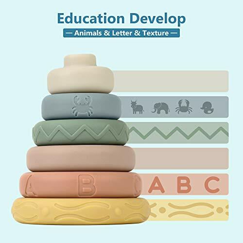 Stacking & Nesting Circle Toy 6 Pc Soft Building Ring Stacker & Teethers,Squeeze