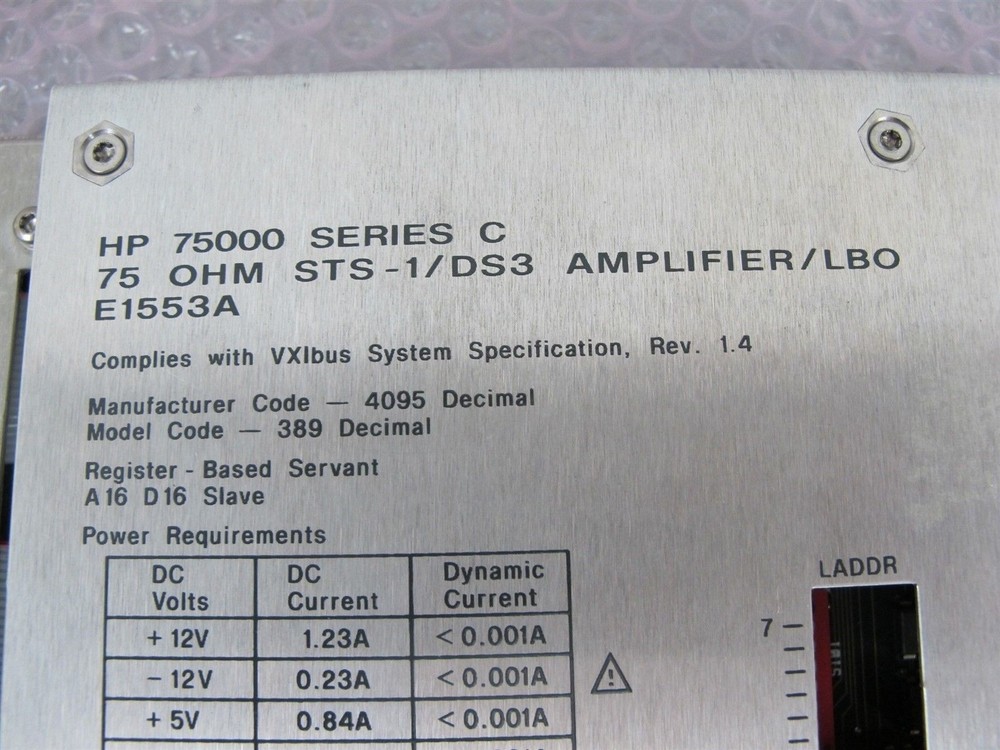 Hewlett Packard HP E1553A 75 OHM STS-1/DS3 Amplifier / LBO VXI Module
