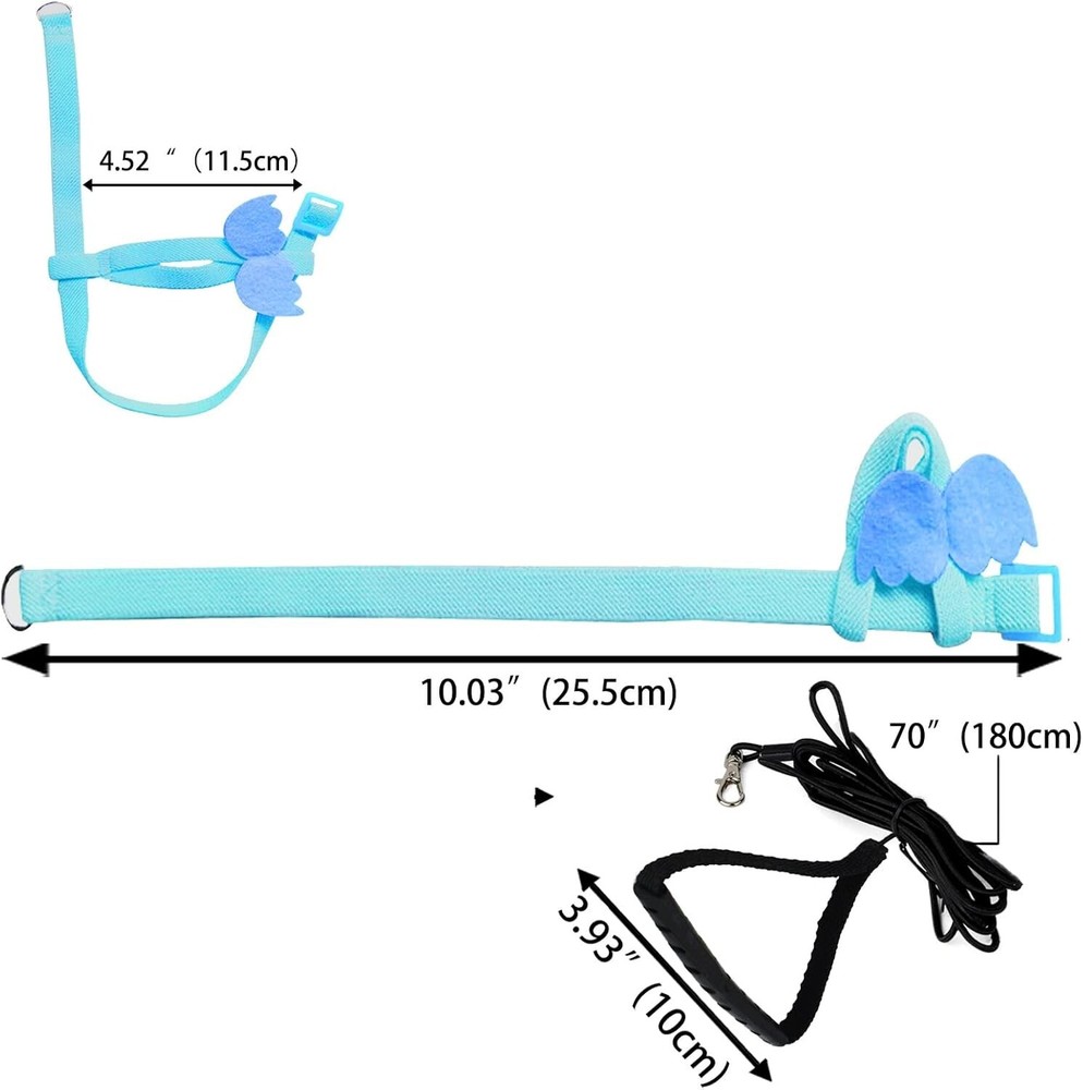 Light Blue Adjustable Bird Harness & Leash for Medium Parrots - Anti-Bite Design