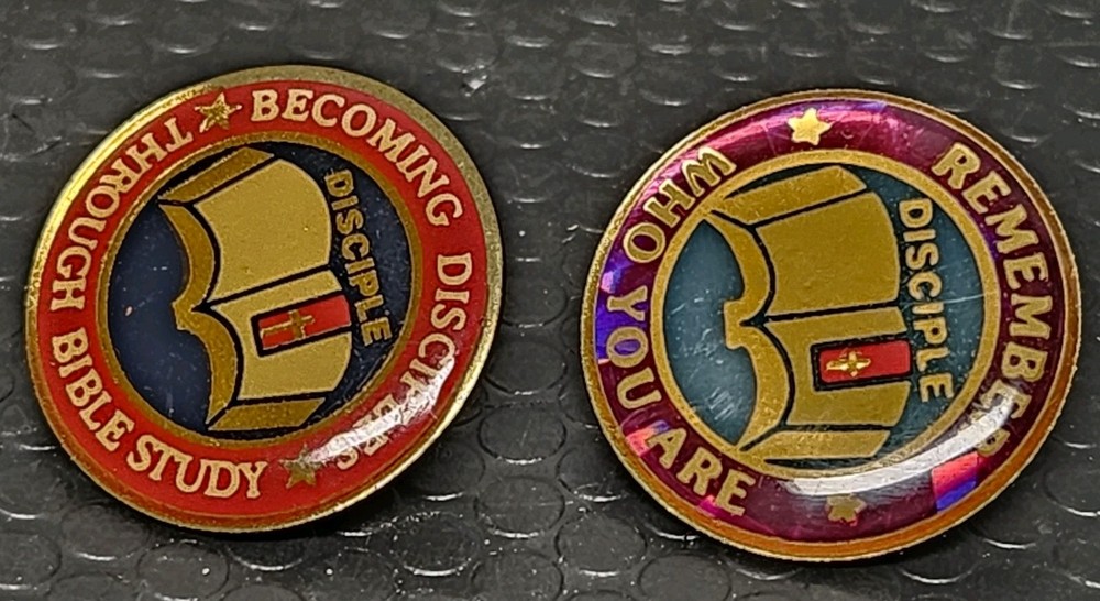 2 Vintage Religious Bible Study Disciple Pins