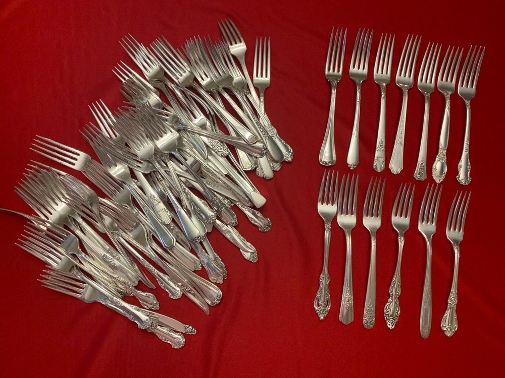 75 Piece Lot Vintage Silverplate Flatware Mixed Pattern DINNER FORKS Excellent