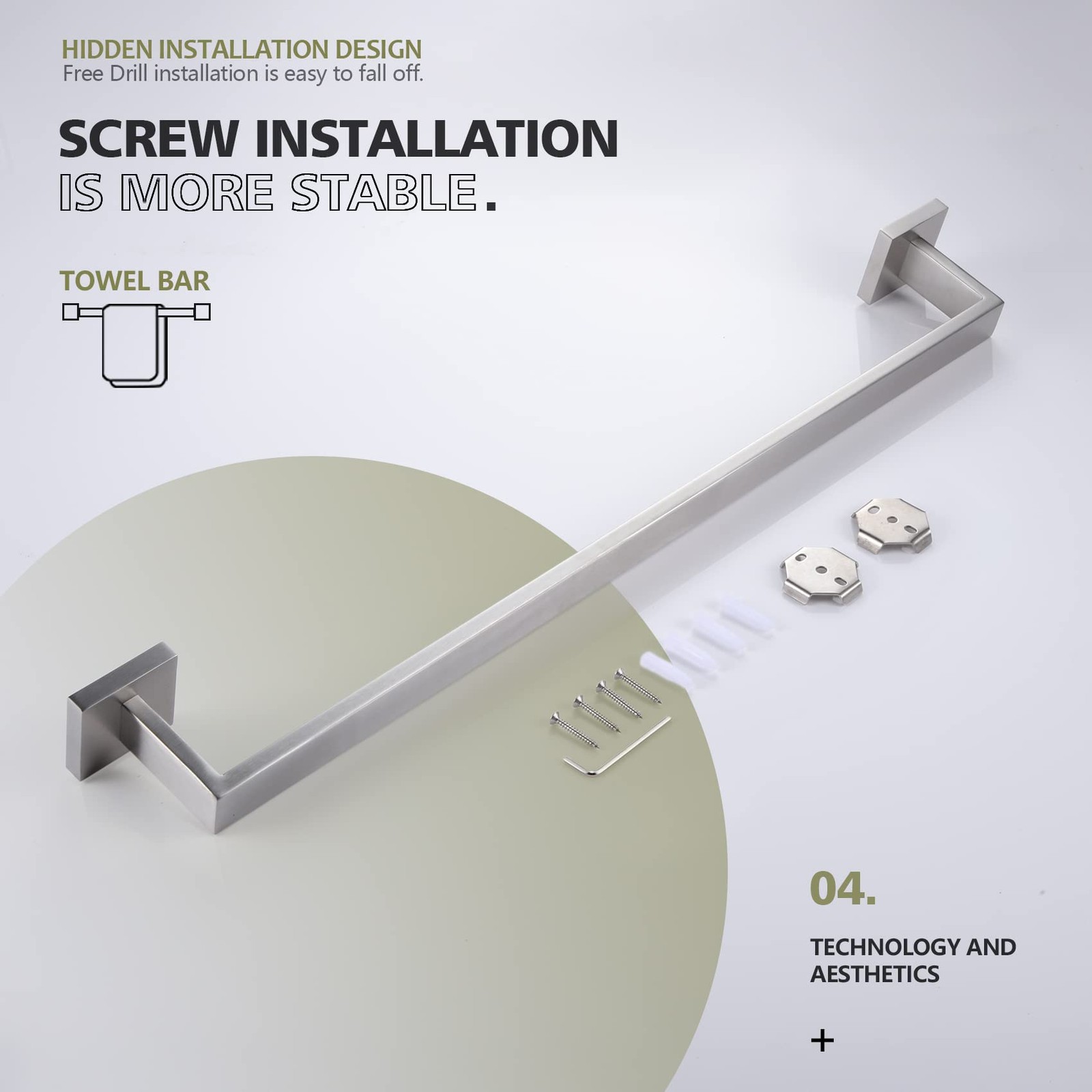 24-Inch Single Towel Bar, Bathroom Kitchen Towel Holder, Wall Mounted SUS304 ...