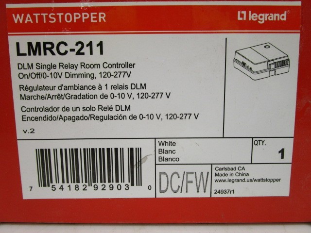 LMRC-211 LEGRAND WATTSTOPPER DLM SINGLE RELAY ROOM CONTROLLER