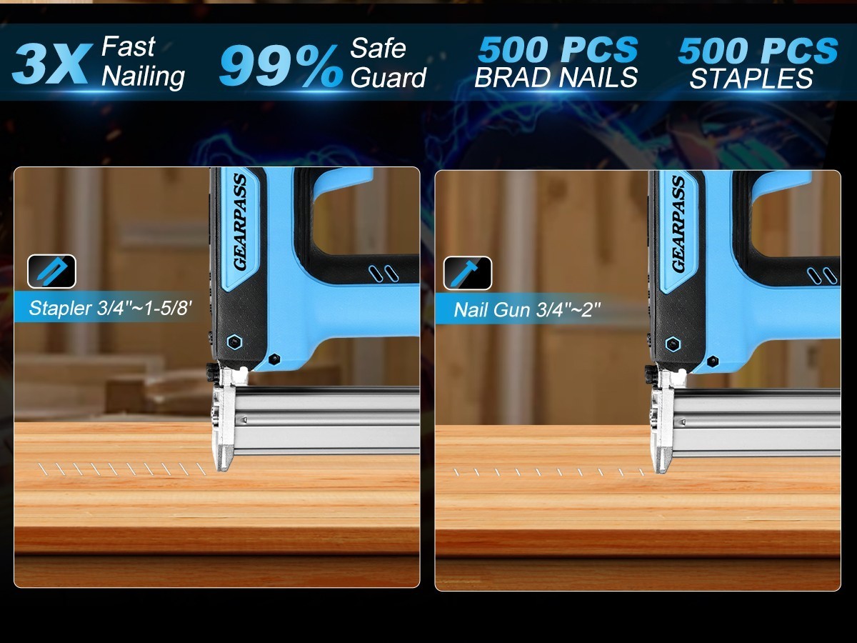 21V 2 in 1 Cordless Nail Gun Brad Nailer with 18 GA w/ Charger & 2 Batteries