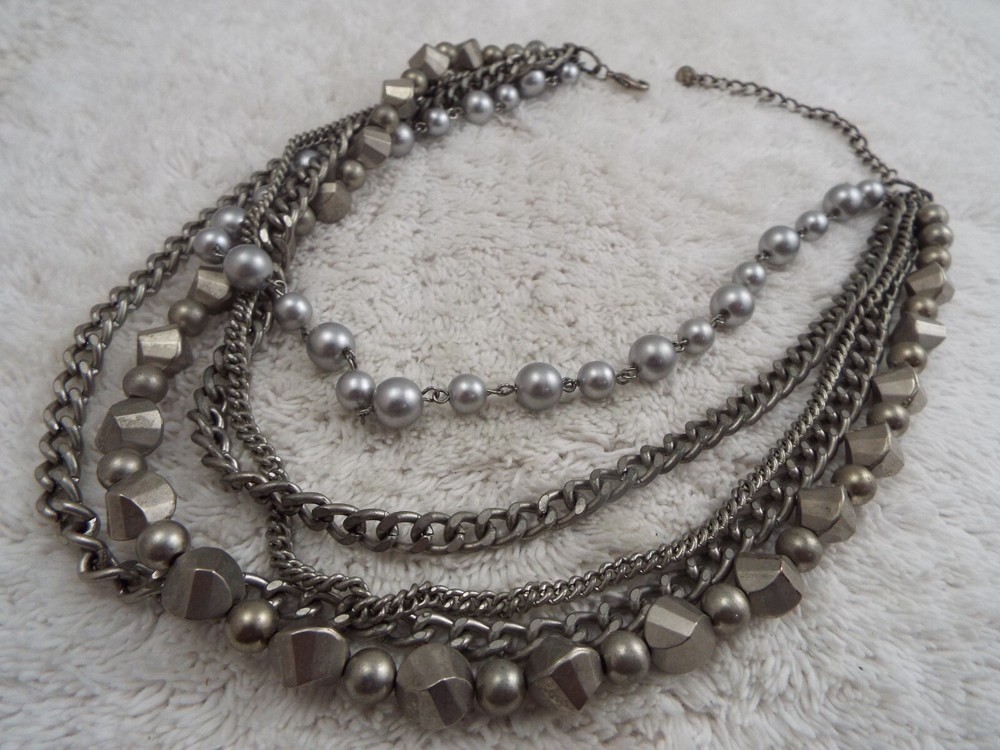 LOFT Gray Bead Chain Necklace