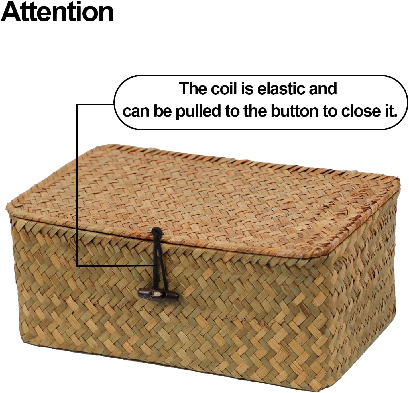 Wicker Storage Basket with Lid, Natural Seagrass Storage Baskets for Organizing,