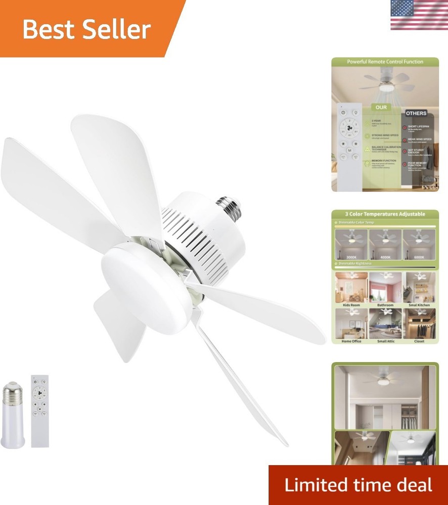 Socket Light Fan with Remote Control - 200% Airflow & Dimmable LED Light