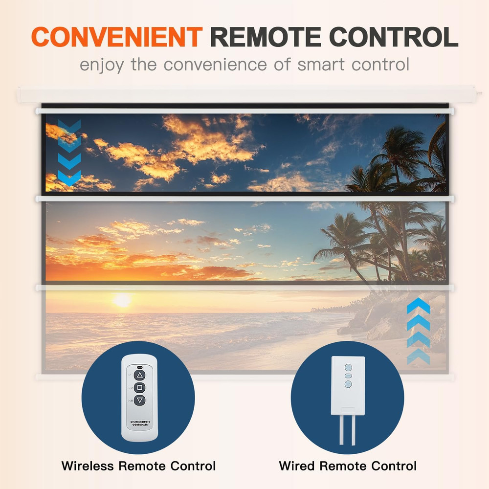 150" Projector Screen Motorized 16:9, 4K HD Pull down Retractable Projection Scr