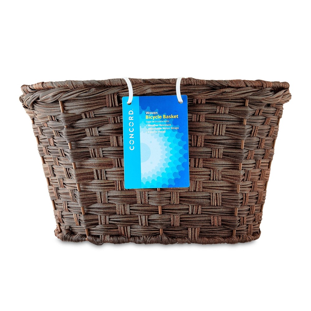 Concord Woven Front Mount Storage Bicycle Basket with Straps, Brown