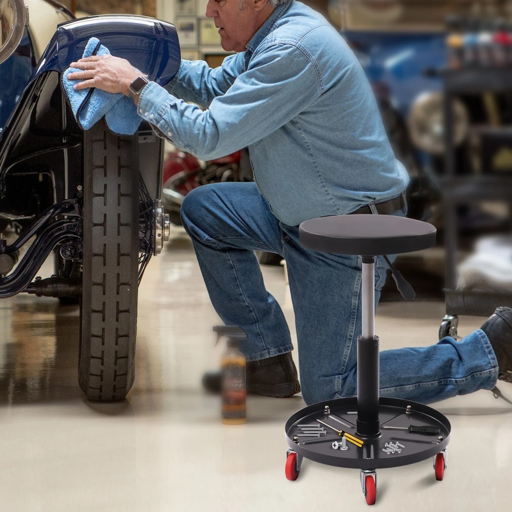 Pneumatic Mechanic Roller Seat Adjustable Rolling Stool with Tool Tray