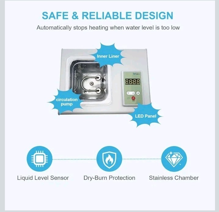 2L Lab Water Bath with Circulating Pump, Three-Sided Viewing Windows, PID...