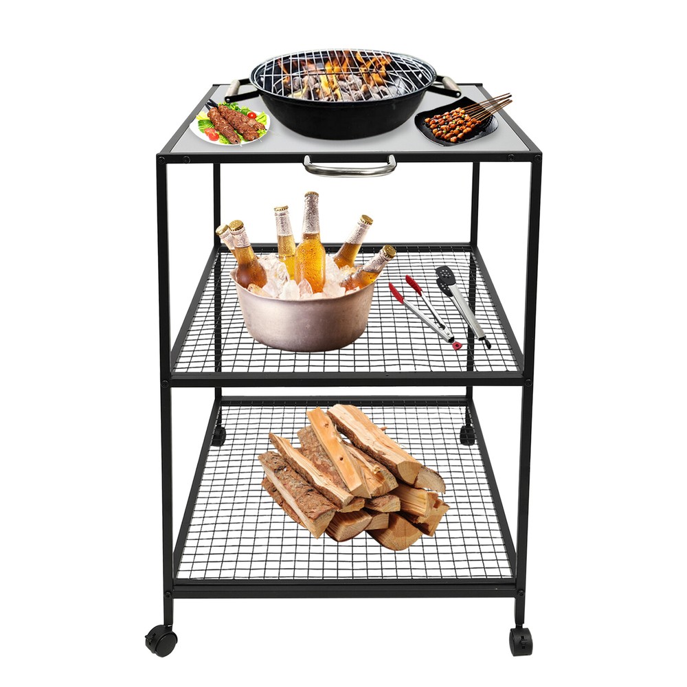 Mobile Dining Cart Camping BBQ Food Prep Table Kitchen Serving Table Stainless