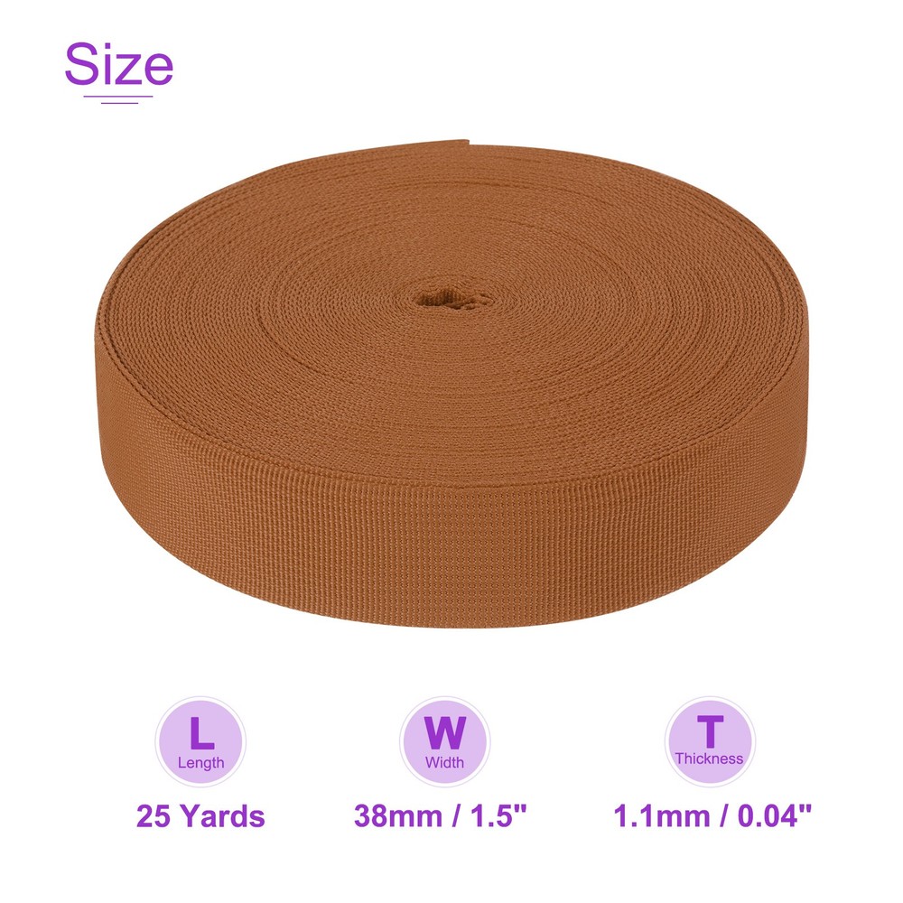 25 Yard x 1 1/2 Inch Width Nylon Webbing Strap Poly Flat Webbing Strapping Brown