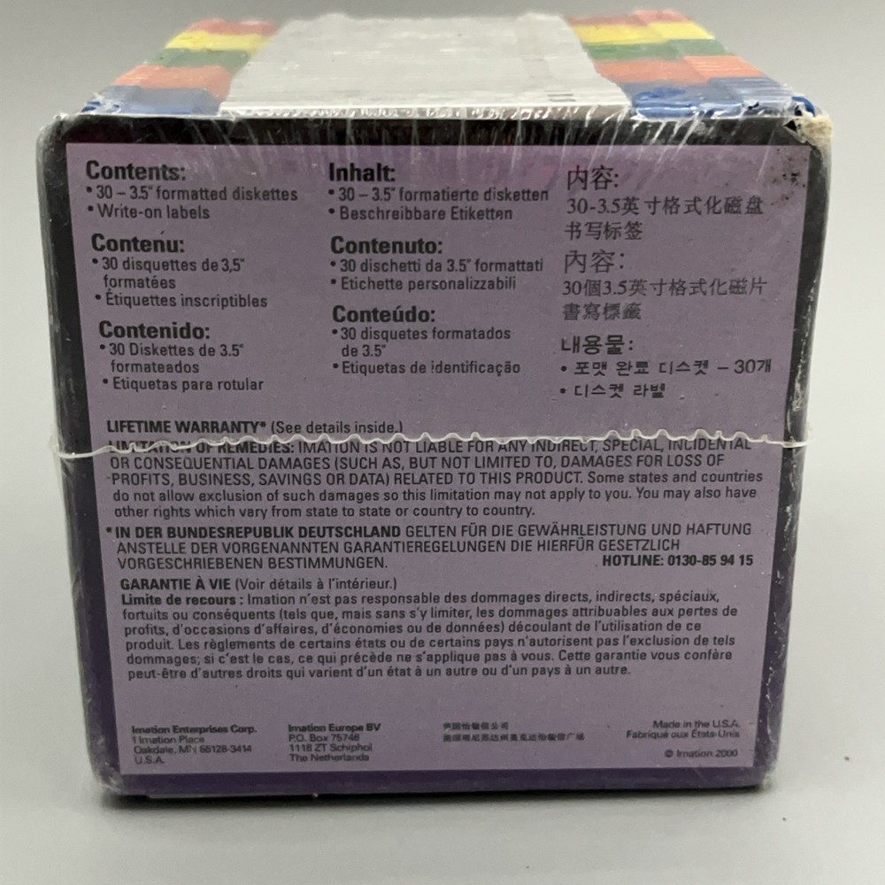 Imation IBM 30 Formatted 1.44MB Rainbow Diskettes New Sealed