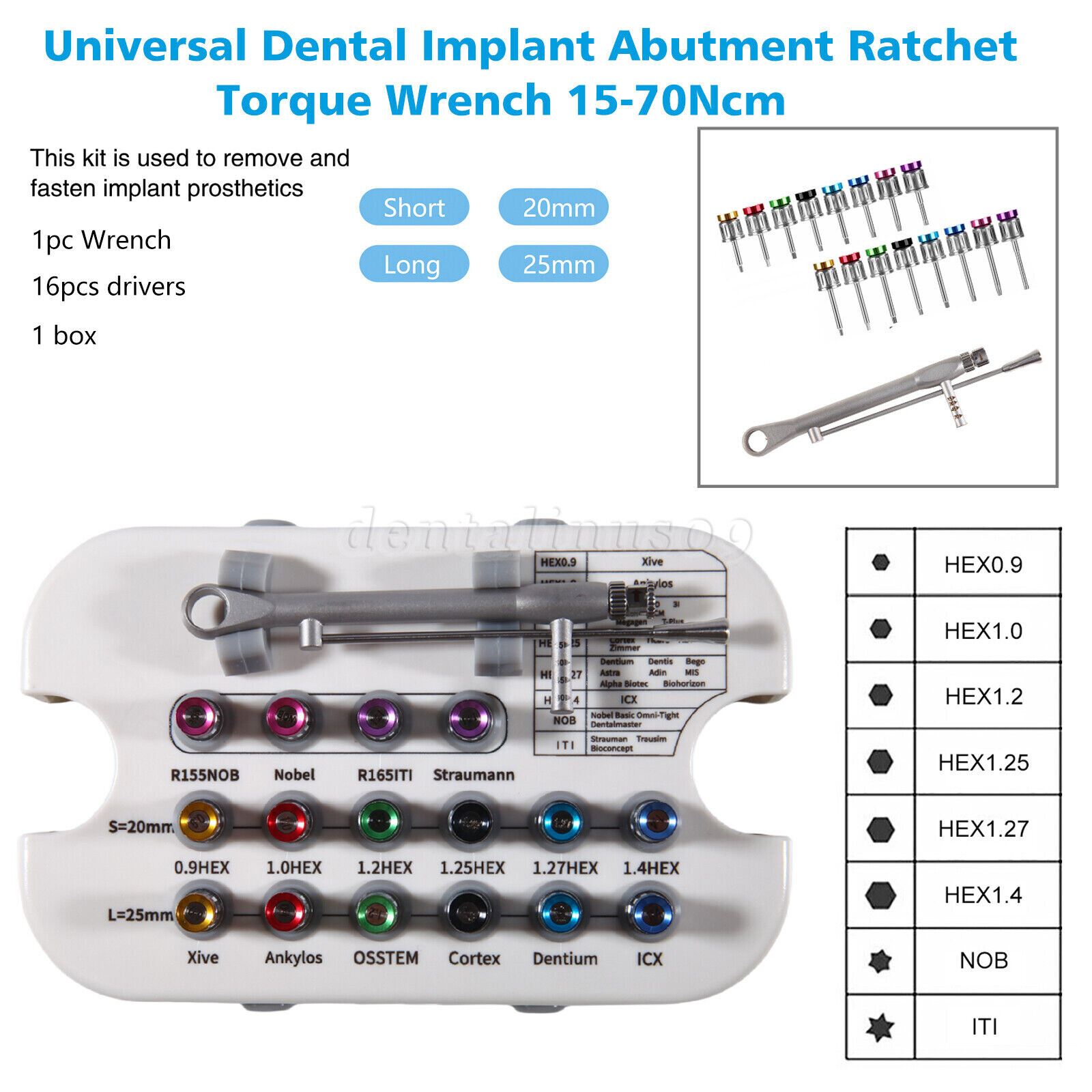 Dental Universal Implant Prosthetic Kit Torque Wrench Screw Drivers Remover +Box