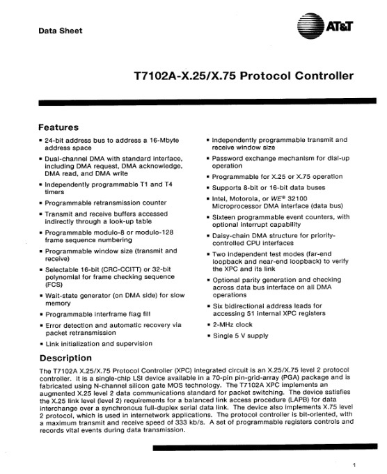 Lucent 7102A X.25/X.75 Protocol Controller