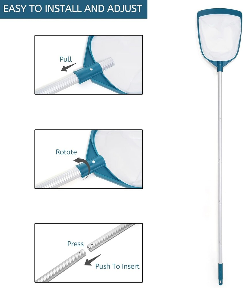 POOLWHALE Pool Leaf Net Skimmer with Adjustable Pole Fine Mesh for Pools Spas