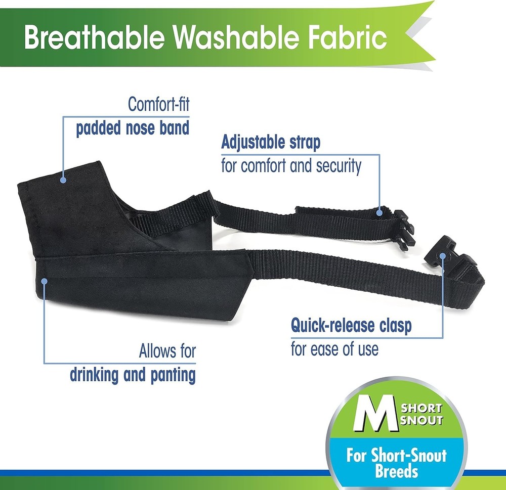 Adjustable Black Dog Muzzle for Medium Breeds - Washable & Breathable Design