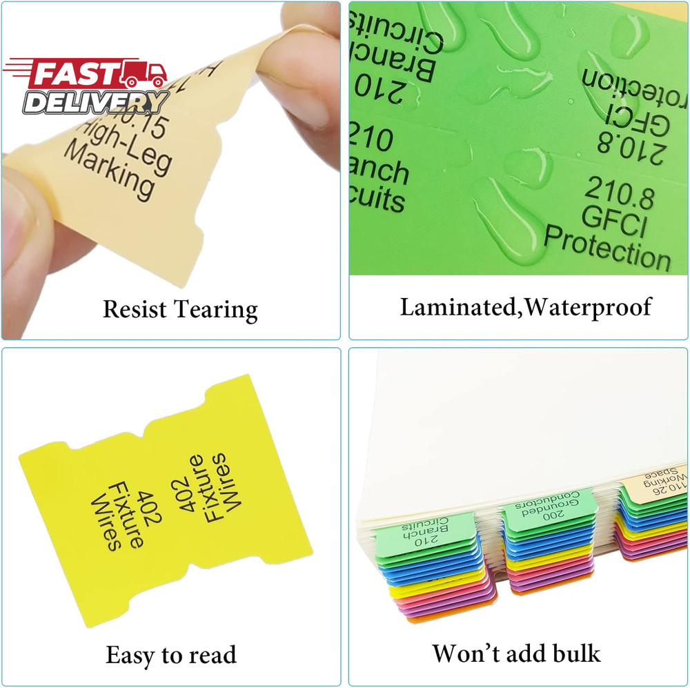 Electrical Code Tabs for NEC 2020, 140 PCS Laminated & Color-Coded for National