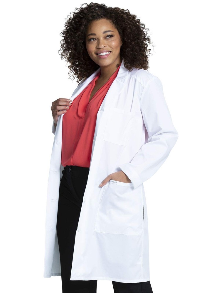 Womens Scrub Lab Coat Button Up Front 3 Pockets Stretch Fabric Model CK421