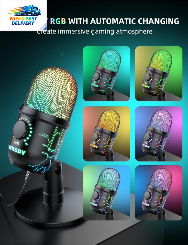 Gaming Microphone, USB Computer Microphone for PC, Mac, /5, Condenser Podcast Mi