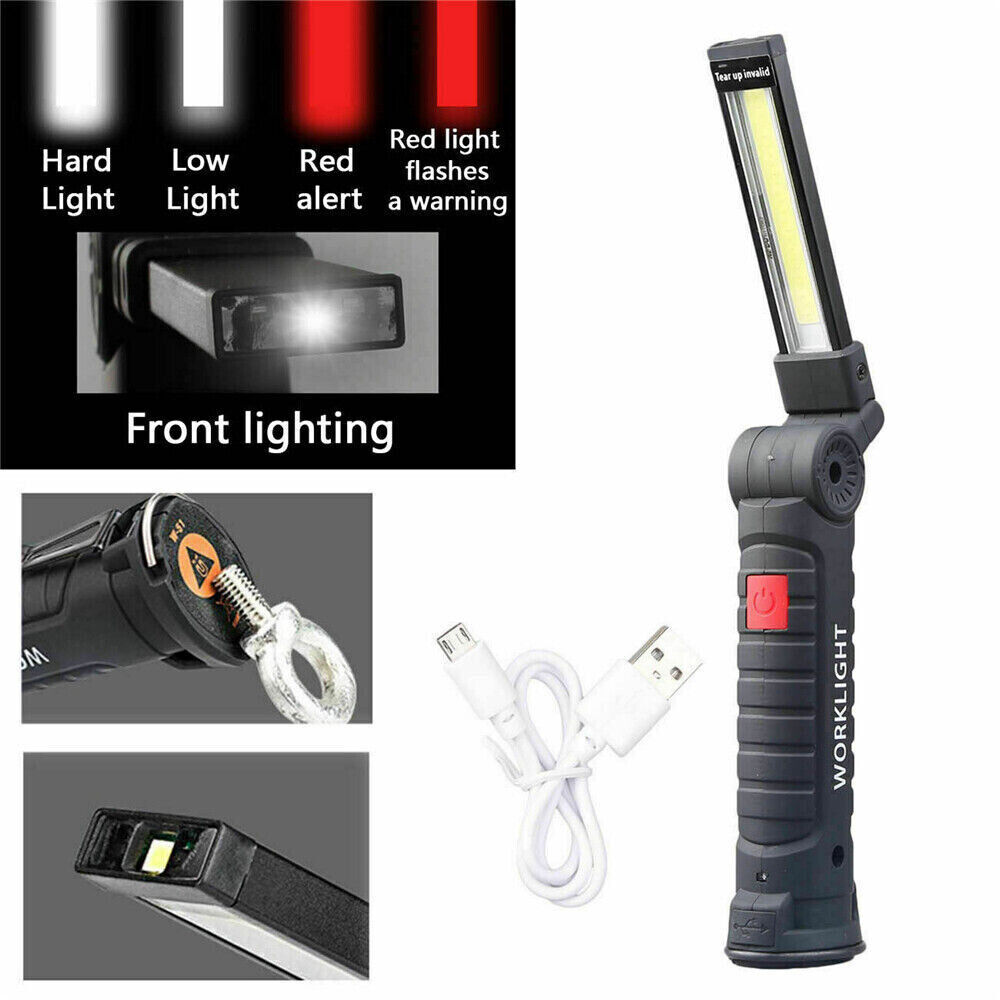 2PCS Work Light LED COB Mechanic Flashlight Lamp Rechargeable Magnetic Base Hook