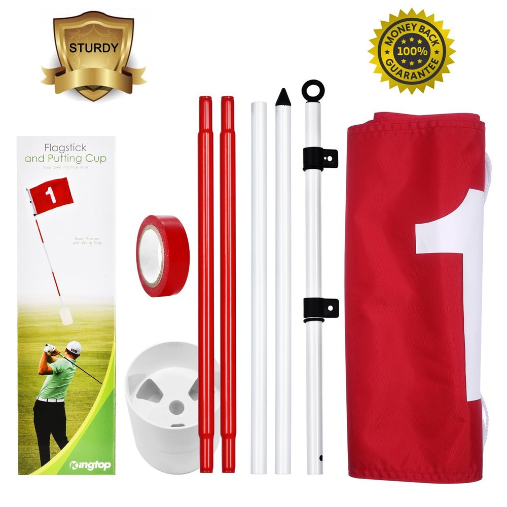 KINGTOP 6ft Golf Flagstick Basic Portable Five-Section Design for Backyard Pr...