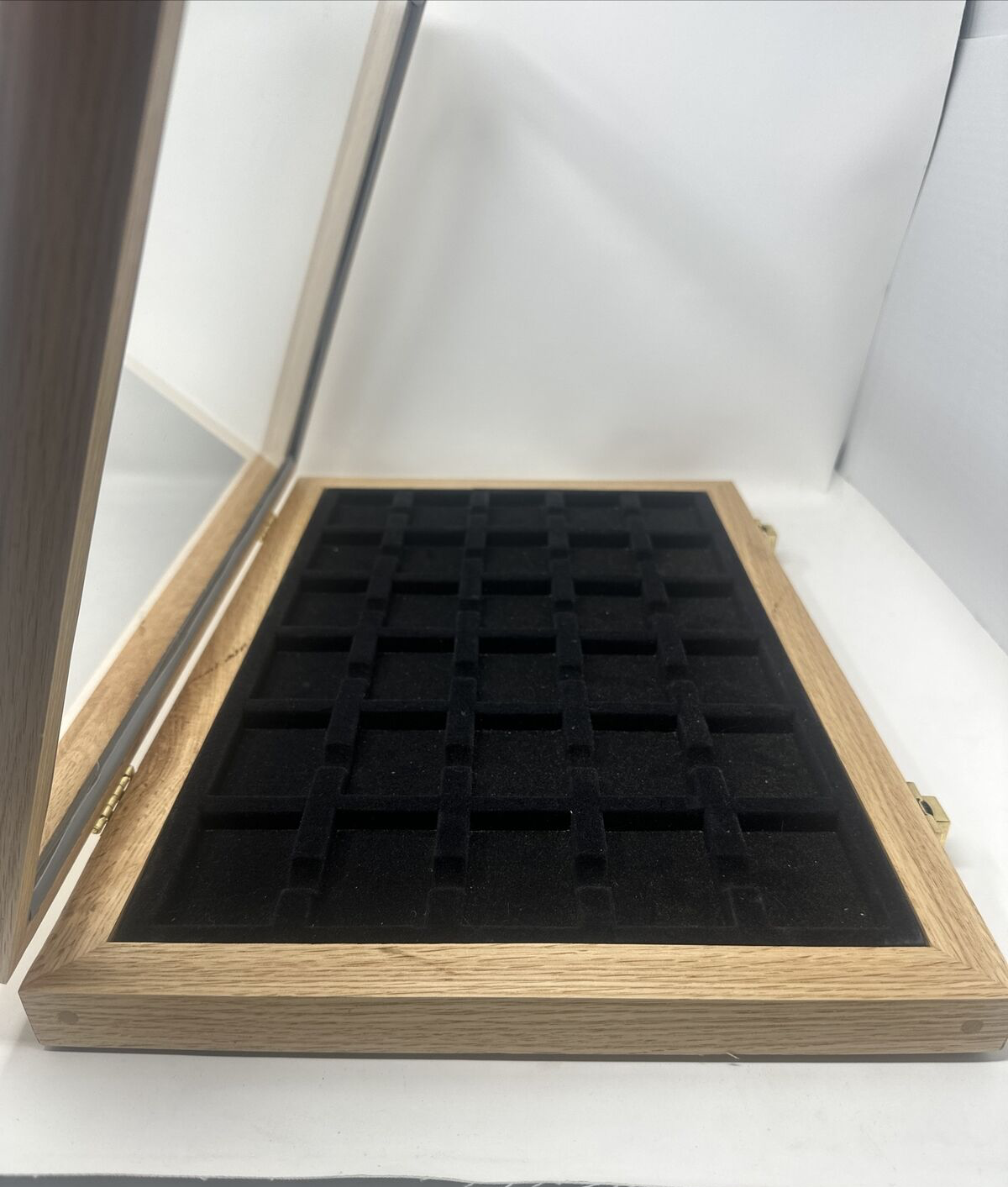 Black Lighter Insert Oak Wood Display Case 12 X 18 X 2 with 30 Black Compartment