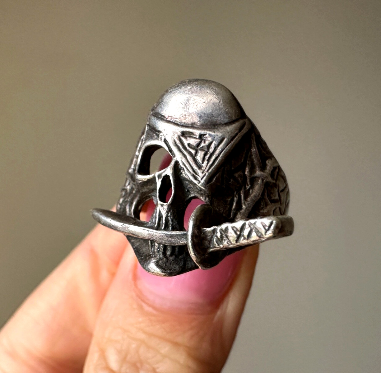 RUSSIA biker RING silver 925 pirate skull military ring soldier TALISMAN war