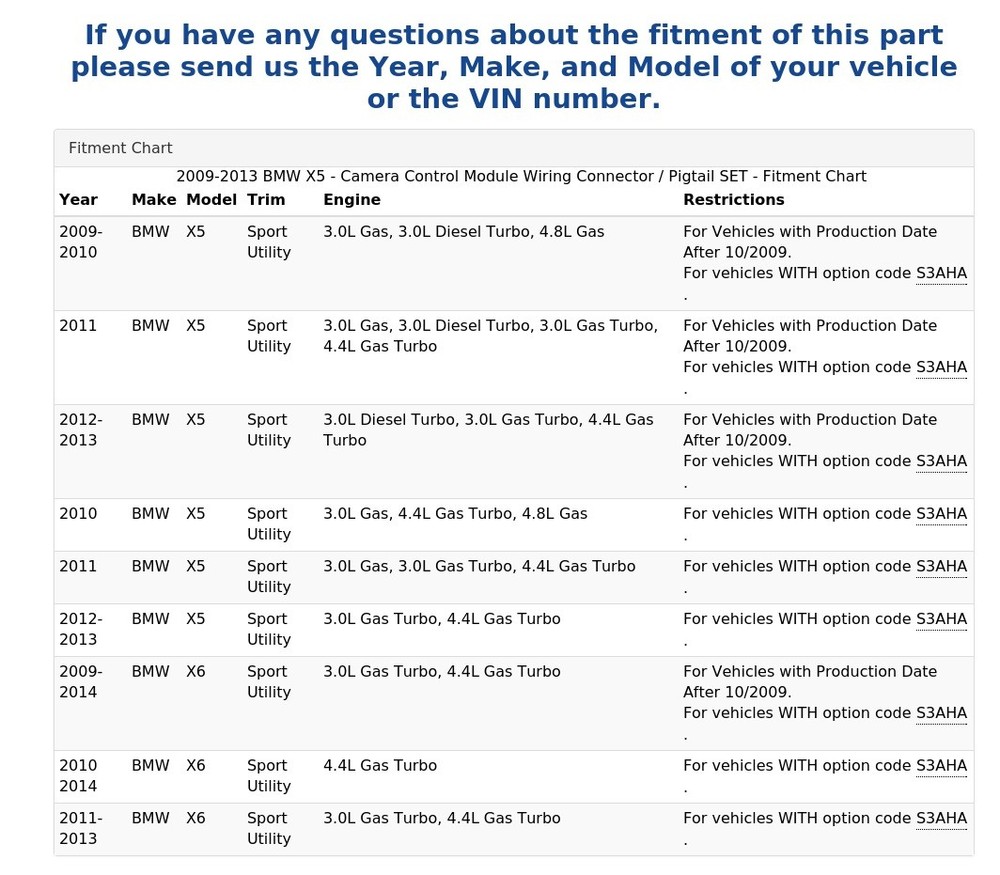 2009-2013 BMW X5 - Camera Control Module Wiring Connector / Pigtail SET