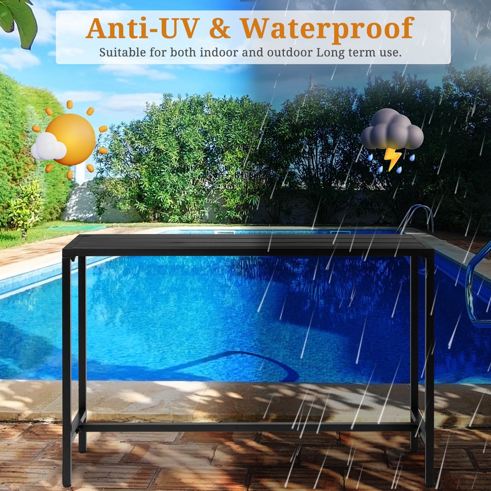 Outdoor Bar Table with Adjustable Feet, Rectangle Narrow Counter Height Table