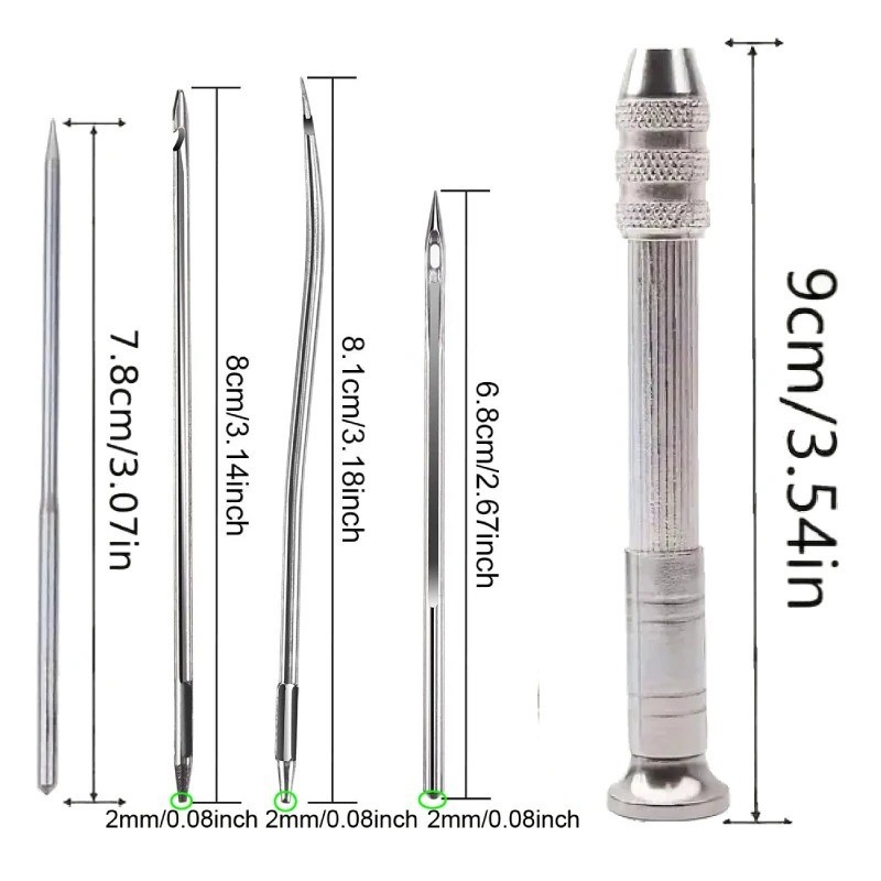 Leather Sewing Needles Kit 4pc Awl Needle Set for Leather Canvas Tent Repair