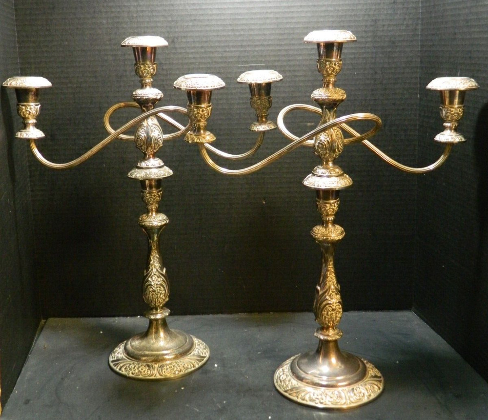 Vintage Pair Of 1847 Rogers Bros. Heritage Silverplate 2 Pcs. Candelabras 18" EX