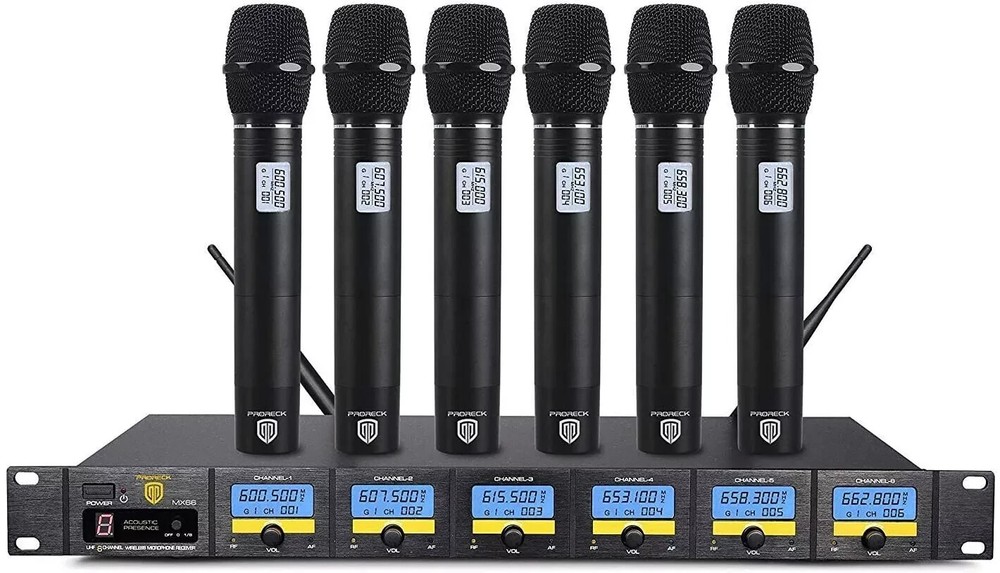 PRORECK MX66 6-Channels UHF Cordless Microphone System with 6 Hand-held Set