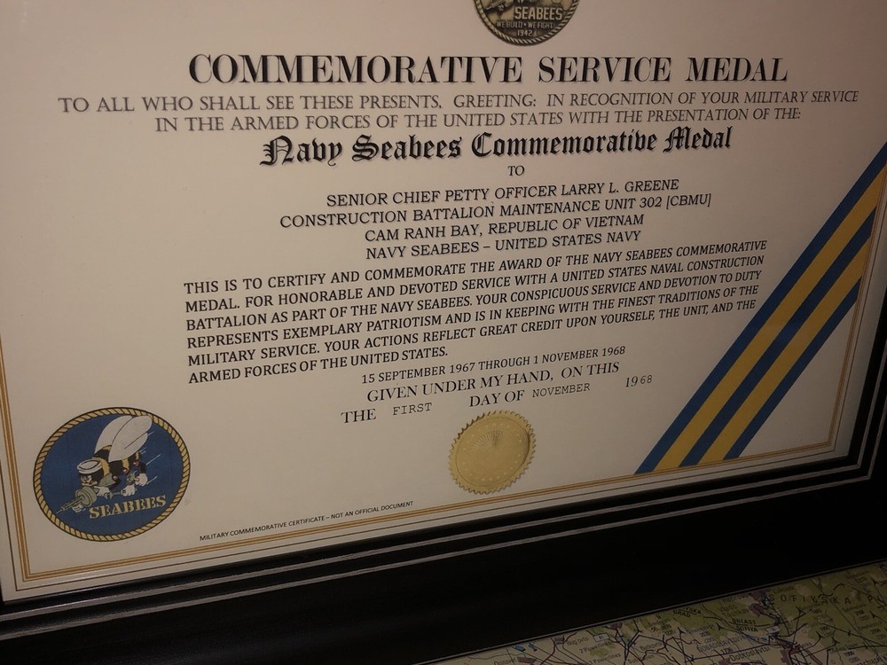 NAVY SEABEES COMMEMORATIVE MEDAL CERTIFICATE ~ Type 1