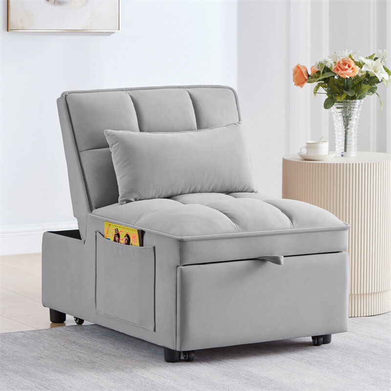 4-in-1 Multi-Function Single Sofa Bed, Sleeper Sofa Pull Out Couch Bed w/Pillows