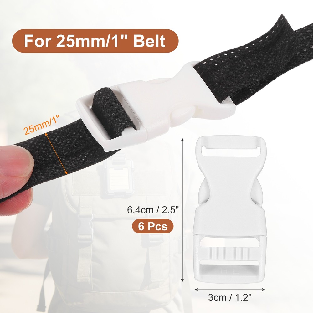 6 Pack Quick Side Release Buckle, 1" Plastic Buckle Clip, White
