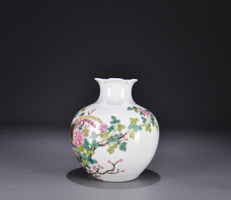 6.3'' YongZheng Marked Enamel Colour Porcelain Flower Bird Zun Vase Pot Bottle