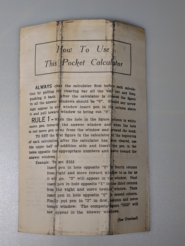 Vintage OMEGA Pocket Adding Machine — Complete w/ Case, Stylus & Instructions