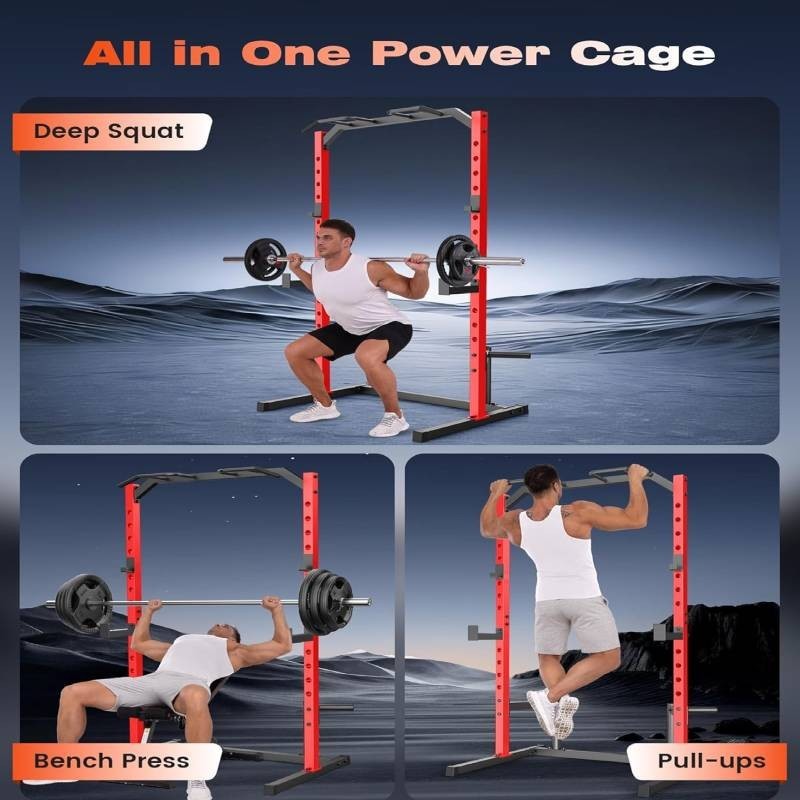 Adjustable Multi-Function Power Rack Power Cage Squat Rack w/Pull Up Bar&J-Hooks