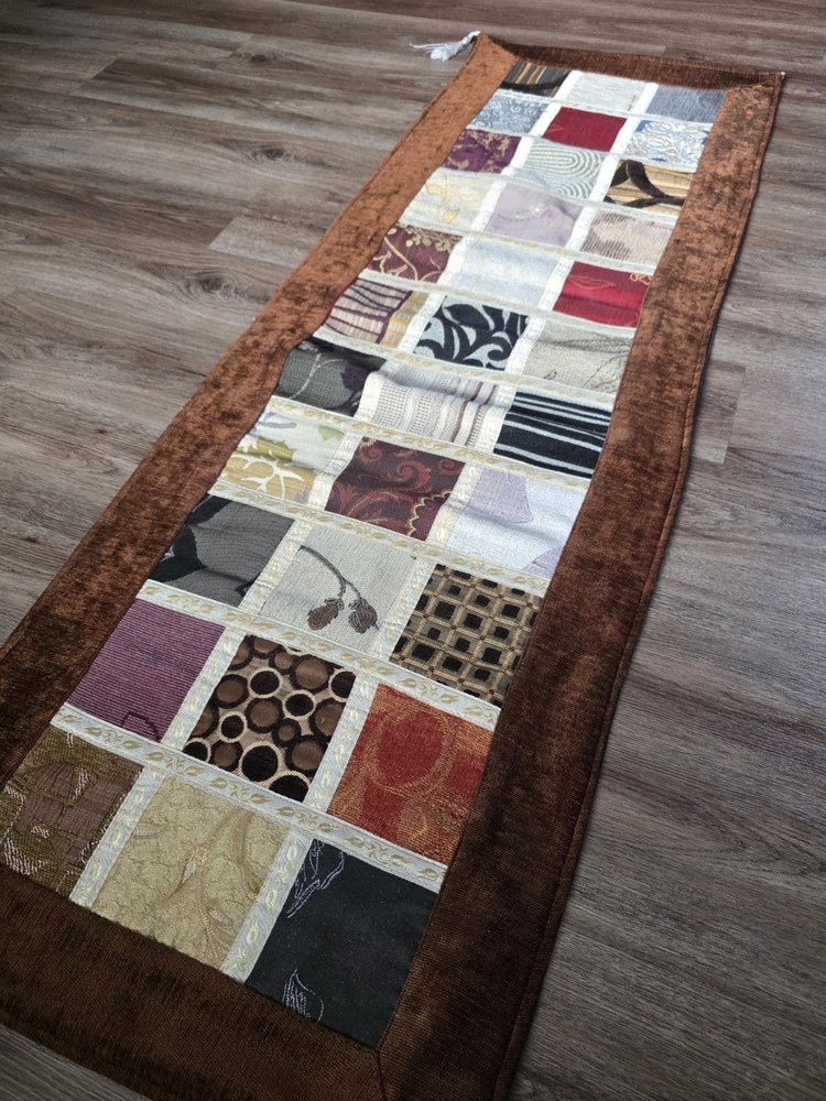 Handmade Patchwork Table Runner 56x19 Earth Tone Quilted Decor